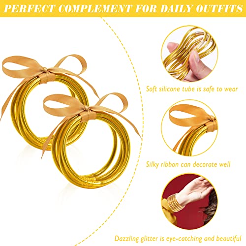 ZeeDix 10 Pack Glitter Jelly Bracelets, Soft Silicone Glitter Filled Jelly Bangles Bracelets Women- Sparkling Fashion Bangles for Women and Girls