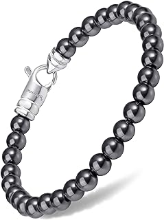 MagnetRX Hematite Bead Magnetic Bracelet for Adults | Elegant Max Strength Stones | Classic Stainless Steel Clasp Design | Medium Size