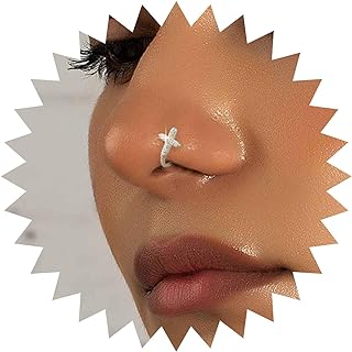 Boho Crystal Cross Nose Ring Gold Tiny Nose Ring Cuff Cross U Shape Clip On Nose Cz Fake Cross Nose Ring Bendable Nose Ring Stud Jewelry Women and Girls