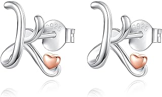 Spring Ring Clasp Sterling Silver Initial Stud Earrings - No Gemstone - Perfect for Loved Ones - Heart Design