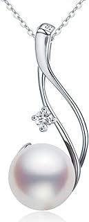 Genuine Premium AAA Top Grade 9-10mm Cultured White Pearl Pendant Necklace 18K Gold Plated 925 Silver - Gifts for Women for Her Wife Mom Daughter (White, gold-plated-silver)