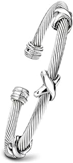 Natural Abalone Shell Mermaid Tail Bangle Bracelet, Open Cuff Bangles Vintage Jewelry, Multi Twisted Cable Wire Cross Bracelet For Women Classic Stainless Steel Fashion Stackable OPen Bangle