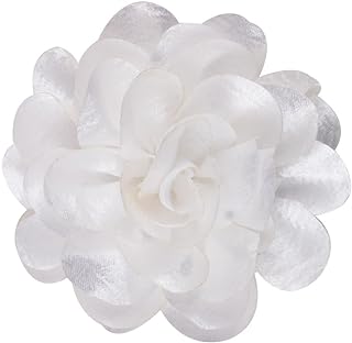 Pin Clasp White Rose Brooch in Satin Fabric for Women - Extra Large Handmade Flower Design, Perfect for Weddings and Special Occasions