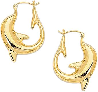 14k Yellow Gold Dolphin Hoop Earrings - 18x22 mm, 1.5gr.