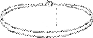 MIDEEO Ankle Bracelets for Women Silver Plated Dainty Layered Bar Chain Anklet Bracelets Adjustable Double Layer Beach Foot Chain Anklets Simple Summer Jewelry Gifts