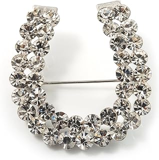 Clear Crystal Lucky Horseshoe Brooch (Silver Tone)