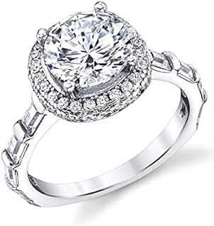 Sterling Silver 925 Engagement Ring with Cubic Zirconia Horizontal Baguette Design for Women