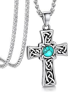 Bandmax Stainless Steel Celtic Cross Pendant Necklace with Lobster Clasp and Spiga Chain for Men and Women