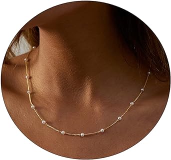 Sewyer Dainty Pearl Pendant Necklaces for Women 14K Gold Plated Handmade Layered Pearl Chain Necklace Delicate Layered Freshwater Pearl Necklace Everyday Jewelry Gift