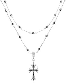 Gothic Cross Black Diamond Pendant Necklace, Dark Crystal Multi-layered Y2K Cross Pendant, Punk Cool Special Jewelry Gifts