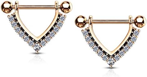 Forbidden Body Jewelry Pair of Surgical Steel 9/16 Inch (14mm) CZ Lined Black Accent Sexy Dangle Nipple Rings