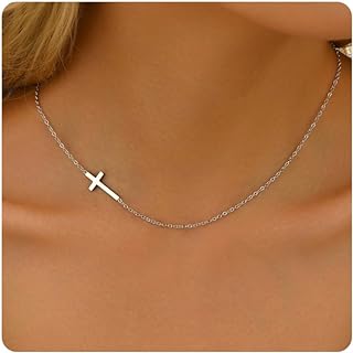 Women's 18K Gold Plated Stainless Steel Tiny Sideways Cross Necklace with Lobster Clasp - Minimalist Pendant Jewelry Gift