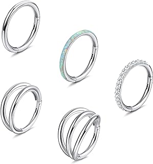 5-Piece Unisex Titanium Nose Rings Set - 316L Surgical Steel - Seamless Hinged Segment Hoop Design - Ideal for Various Piercings, Including Septum and Double Nose - Sleek, Hypoallergenic Metal