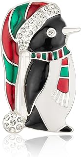 Penguin with Christmas Hat Scarf Pins Rhinestone Crystal Sparkling Christmas Brooch for Women Gifts Holiday Party Decorations with Message Card & Box