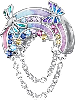 925 Sterling Silver Rainbow Charm Bracelet with Cubic Zirconia for Women and Girls, Featuring Owl, Turtle, Seashell, and Firefly Beach Themed Animal Shapes
