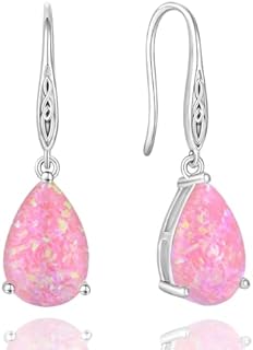 Pink Opal French Wire Back Finding Earrings with Celtic Knot Design for Women, 925 Sterling Silver Teardrop Shape