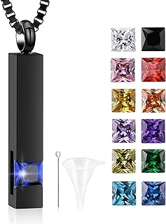 Lobster-Claw Clasp Urn Pendant Necklace with Box Chain - Stainless Steel Black Crystal Cube Memorial Ashes Keepsake - For Remembrance of Loved Ones