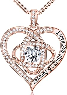 Iefil Love Knot Birthstone Gifts for Women, 925 Sterling Silver Love Knot Birthstone Necklace Anniversary Valentines Day Gifts for Her Mothers Day Christmas Birthday Gifts for Women Jewelry