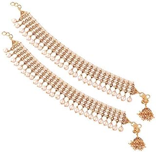 I Jewels Gold Plated Indian Traditional Bollywood Style Ethnic Gold Kundan & Pearl Anklet/Payal Barefoot Jewelry for Women (A034-35)