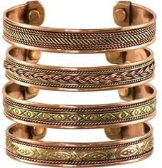 Set of 4 Handmade Tibetan Braided Copper Bracelets with Rope Chain and Magnetic Clasp for Men and Women/Adjustable Therapy Jewelry
