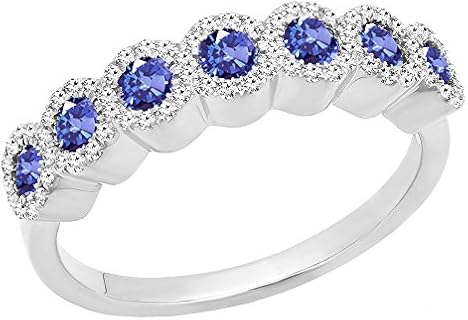 18K White Gold Tanzanite Stackable Ring with Amethyst for Ladies, Round Design Bridal Anniversary Wedding Band