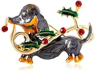 Rhinestone Dog Cat Animal Brooch Pin for Women Girls Gold Plated Fashion Red Green Crystal Deer Xmas Statement Brooches Lapel Pins Cute Dress Accessories Christmas Festival Holiday Ornament Jewelry Gift for Daughter