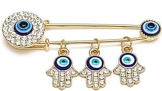 FADBBW Muslim AllahTurkish Evil Eye Hamsa Hand of Fatima Brooch Pins Jewelry Gift