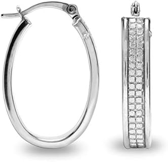 LeCalla Flaunt Click-Top Diamond Oval Hoop Earrings in 925 Sterling Silver, G-H Color/ I1 Clarity for Women and Girls