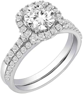 Stunning 1ct Round Cut Moissanite Wedding Ring Set in Sterling Silver with 18K Gold Plating for Her, Halo Design