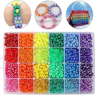 Quefe 2880pcs Pony Beads Kit, Kandi Beads for Hair, Rainbow Beads Plastic Bead for Craft 6 x 9mm 24 Colors 4 Styles Large Hole Beads Set for Bracelets Jewelry Making