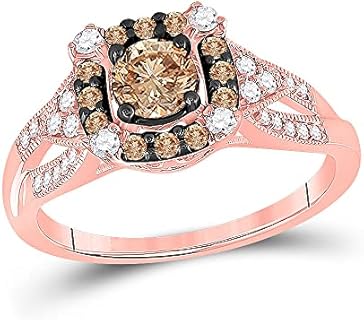 The Diamond Deal 14kt Rose Gold Round Brown Diamond Solitaire Bridal Wedding Engagement Ring 7/8 Cttw