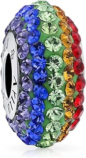 Inspirational Heart Rainbow Pride month LGBTQ Symbol Crystal Charm Bead For Women For Teen .925 Sterling Silver Fits European Bracelet