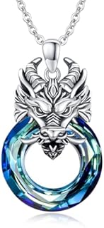 Dragon Necklace 925 Sterling Silver Bearded Dragon Head Pendant Necklaces with Crystals Blue Crystal Dragon Jewelry Gifts for Women