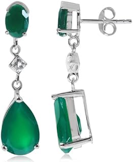 Silvershake Genuine Gemstone 925 Sterling Silver Dangle Drop Post Earrings