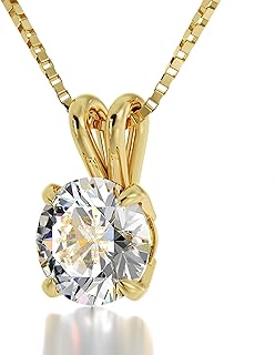 NanoStyle 14k Yellow Gold I Love You Necklace in 12 Languages Inscribed in Pure Gold in Miniature Text on a Cubic Zirconia Solitaire Pendant, 18" Gold Plated Silver Box Chain