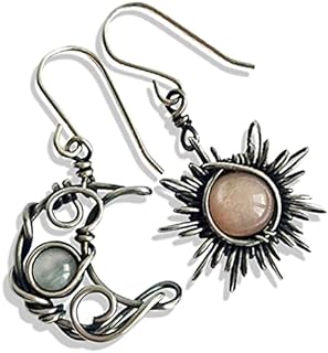 French Wire Moon Drop Earrings - Alloy Material - Abstract Moon, Star, Sun Design - Personalized Vintage Black Asymmetry - Hypoallergenic Gifts for Women, Girls and Teens.