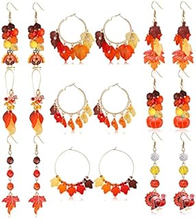 9 Pairs Acrylic Thanksgiving & Fall Earrings Variety Pack - Maple Leaf, Turkey, and Pumpkin Charms with French Wire Back for Women and Girls