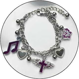 Y2K Grunge Bracelets for Women Girls Purple Butterfly Wings Cross Musical Note Ball Heart Bracelets Charm Gothic Punk Bracelets Adjustable Preppy Bracelets Unique Jewelry Gifts
