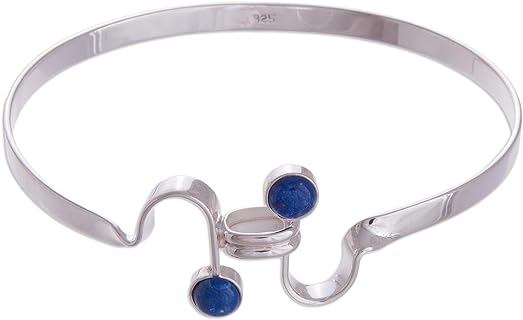 NOVICA Artisan Handmade Lapis Lazuli Bangle Bracelet Fair Trade Silver Blue Sterling Peru Jewelry Birthstone [7in Inner Circ. x 0.2in W] 'Law of Attraction'