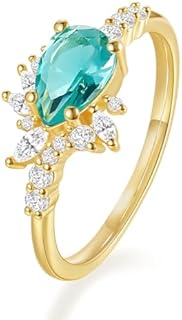 1CT Pear Shaped Aquamarine Promise Engagement Ring for Women, Durable Brass Metal, Size 5-10, Ideal for Special Occasions and Everyday Wear