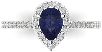 Clara Pucci 1.22ct Pear Cut Blue Sapphire Engagement Ring in Luxurious 18K White Gold; Size 3.5 with Engraving Option