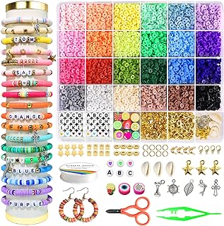 Preppy Redtwo Flat Bead Bracelet Kit in Polymer Clay With Lobster Clasps, Ideal for Kids Crafts and Jewelry Making (4200pcs, 24 Colors, Beads & Charms Included)