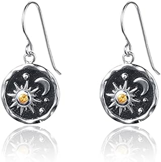 KaFu Retro Boho Sun and Moon Drop Dangle Earrings Unique lightweight Handmade Antiqued goldsilver Round coin Earrings for Women Girls Jewelry