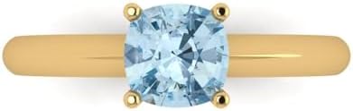 1.0 ct Cushion Cut Natural Swiss Blue Topaz 14k Yellow Gold Solitaire Wedding Engagement Bridal Promise Ring