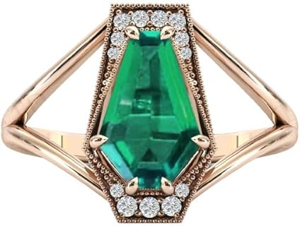 2.5 CT Vintage Emerald Engagement Ring For Women Art Deco Coffin Shaped Emerald Wedding Ring 14k Rose Gold Emerald Bridal Ring Anniversary ring