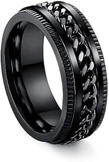 ORAZIO Stainless Steel Fidget Ring Black Spinner Ring For Men Women Anxiety Stress Relieving Spinning Ring Cool Male Spin Ring Men Wedding Engagement Promise Band Rings 8MM Wide
