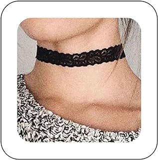 Boho Lace Choker Necklace Black Lace Necklace Choker Gothic Stretch Lace Collar Necklace Vintage Lace Clavicle Necklace Jewelry for Women and Girls