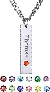 GOLDCHIC JEWELRY Personalized Birthstone Vertical Bar Necklace, Engraved Family Names Necklace with Birthstone for Men/Women, Pendant for Husband/Father/Son/Grandma/Wife,Gift Box Included