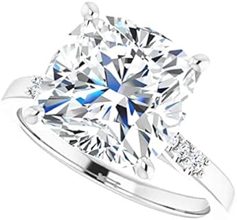 6 Carat Cushion Cut White Moissanite Sterling Silver Engagement Ring for Brides, Halo Pave Solitaire Design