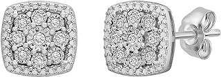 Timeless Love 1/10 CTTW Diamond Cushion Shaped Stud Earrings Set in Polished Sterling Silver, 8.96mm x 8.92mm Friction Post & Nuts Earrings, Dainty Jewelry for Women and Girls, Women’s Fashion Earring